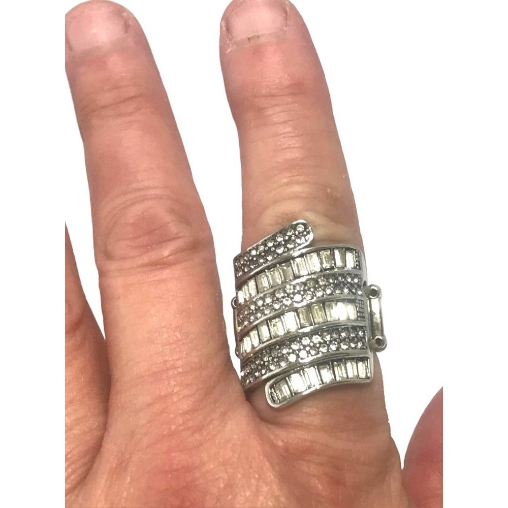 Blingy Faux Wrap Clear Rhinestone Stretch Cocktail Ring Round & Marquis Stones